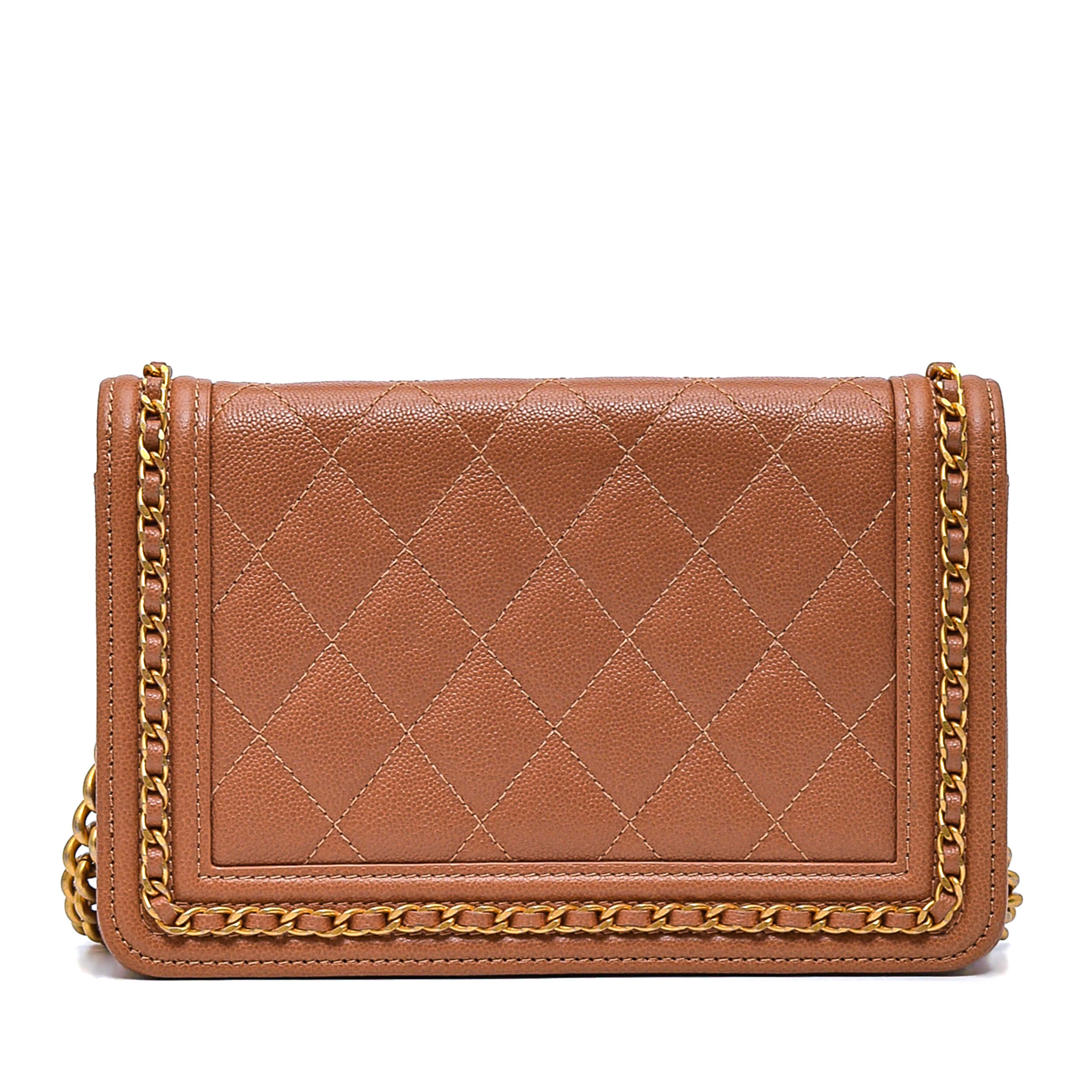 Chanel- Tan Quilted Caviar Leather Wallet on Chain Bag WOC